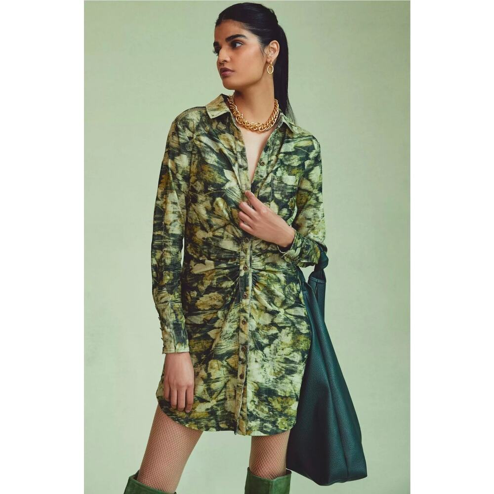 Pilcro for Anthropologie Ruched Corduroy Shirt Dress Retails $148